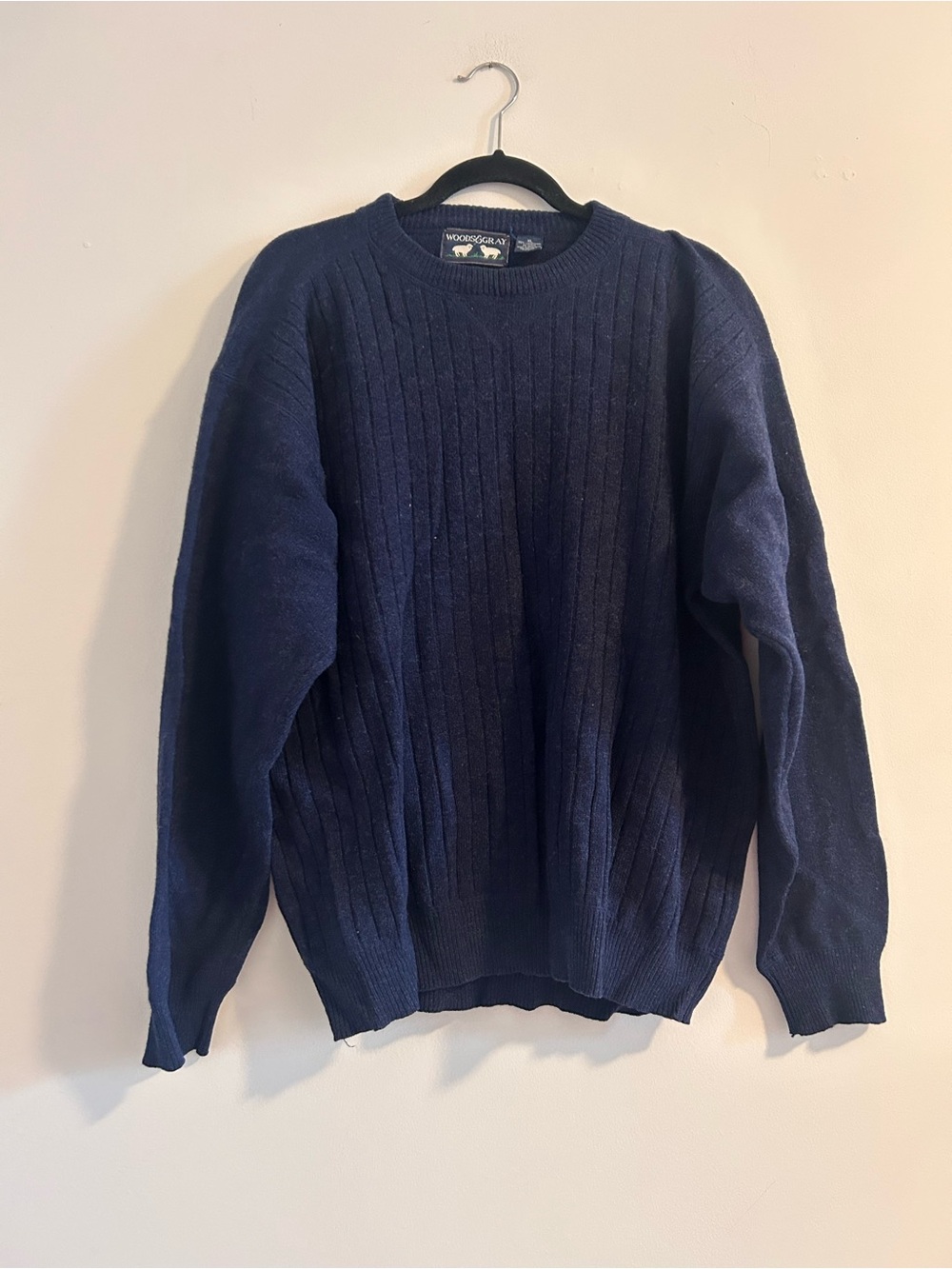 100% Lambswool Woods & Gray Navy Ribbed Crewneck Cardigan Sweater